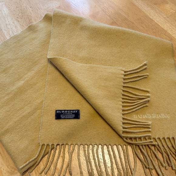 BURBERRY London Gold Embroidered 100% Cashmere Scarf 12 X 54 - Picture 1 of 4